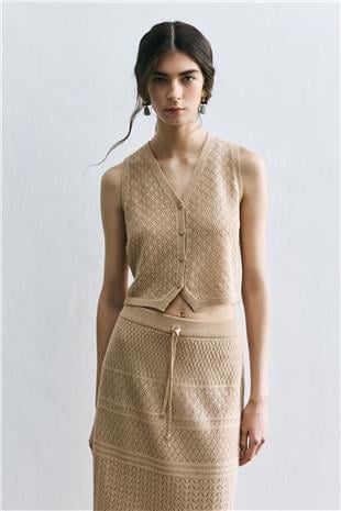 Bej Ajurlu Triko Yelek