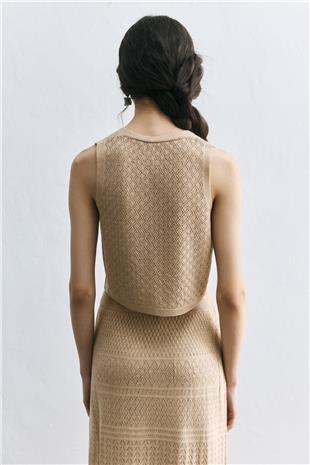 Bej Ajurlu Triko Yelek