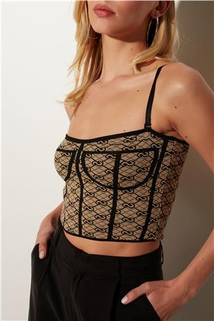 Beige Underwired Patterned Knitted Bustier SWA4676BJ