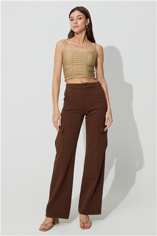 Beige Pleated Square Collar Knitwear Vest SWA4641BJ