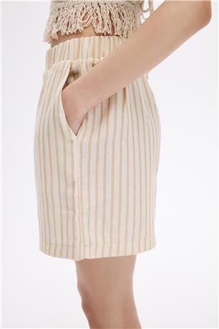 Bej Çizgili Şort