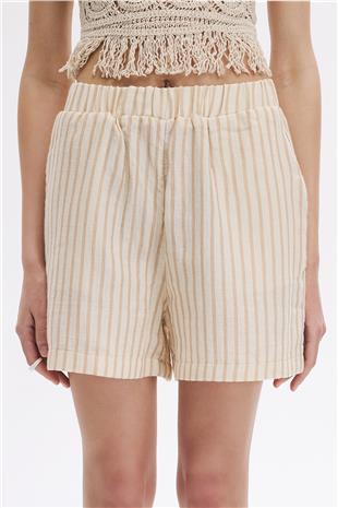 Bej Çizgili Şort