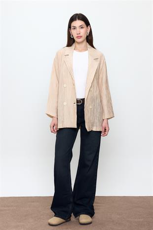 Bej Fitilli Dad Fit Ceket