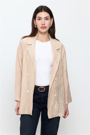 Bej Fitilli Dad Fit Ceket