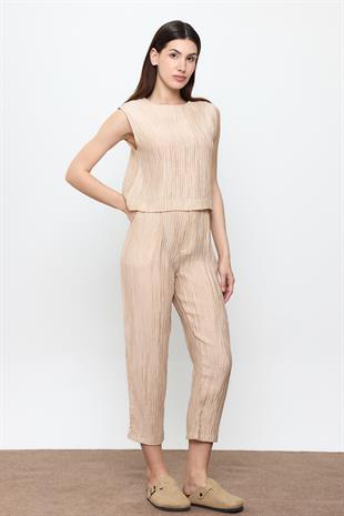 Bej Fitilli Havuç Pantolon