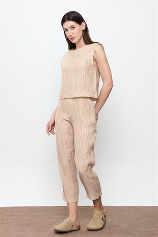 Bej Fitilli Havuç Pantolon