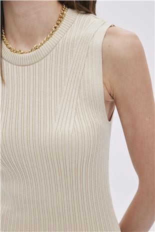 Beige Ribbed Mini Knitwear Dress