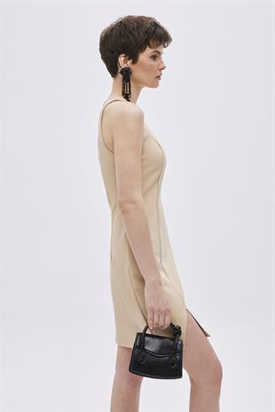 Beige Sleeveless Mini Dress