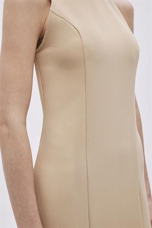 Beige Sleeveless Mini Dress