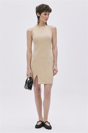Beige Sleeveless Mini Dress