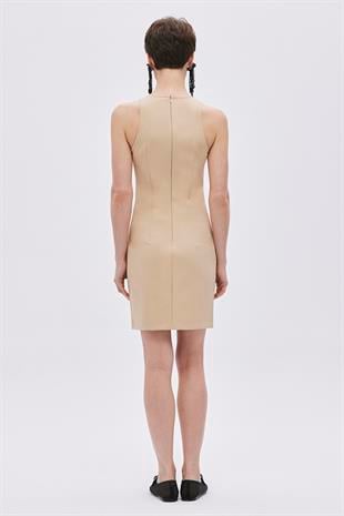 Beige Sleeveless Mini Dress