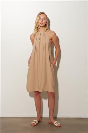 Beige Midi Dress with Tie Detail SS23D4783BJ