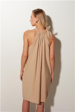 Beige Midi Dress with Tie Detail SS23D4783BJ