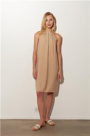 Beige Midi Dress with Tie Detail SS23D4783BJ