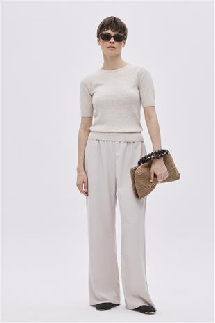 Beige Melange Short Sleeve Sweater