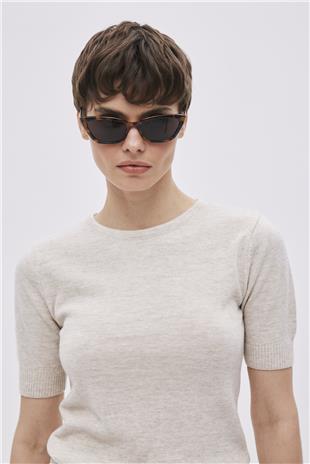 Beige Melange Short Sleeve Sweater