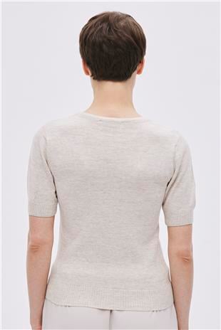 Beige Melange Short Sleeve Sweater