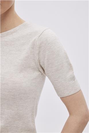 Beige Melange Short Sleeve Sweater