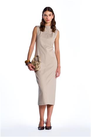 Bej Midi Boy Elbise