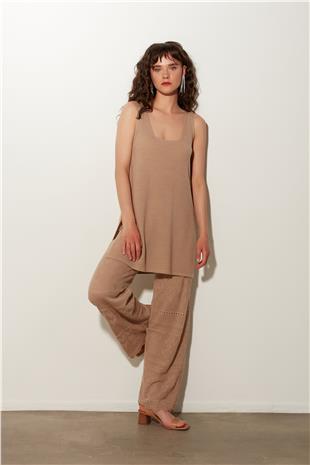 Beige Knitted Patterned Tunic Trousers Set SS23TK480102BJ