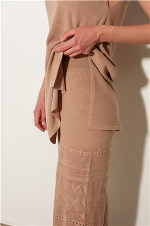 Beige Knitted Patterned Tunic Trousers Set SS23TK480102BJ