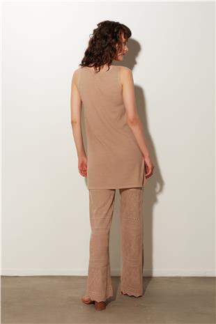 Beige Knitted Patterned Tunic Trousers Set SS23TK480102BJ