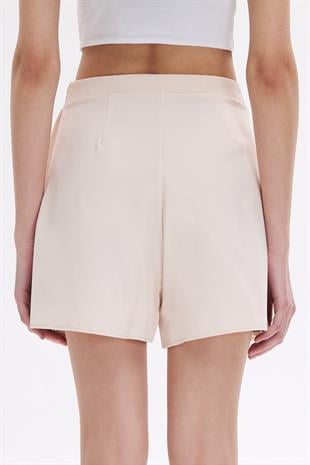 Bej Pileli Şort Etek