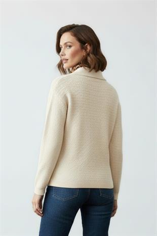 Bej Polo Yaka Oversize Triko Kazak