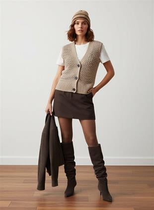 Bej Tshirt Yelek Takım