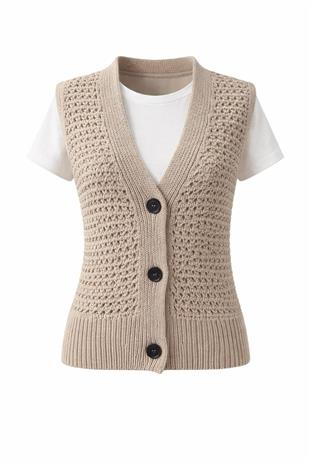 Bej Tshirt Yelek Takım