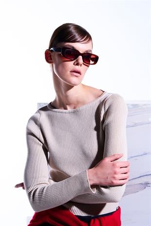 Beige Long Sleeve Ribbed Sweater