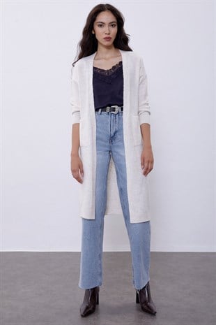 Beige Long Knit Cardigan SWC4312BJ