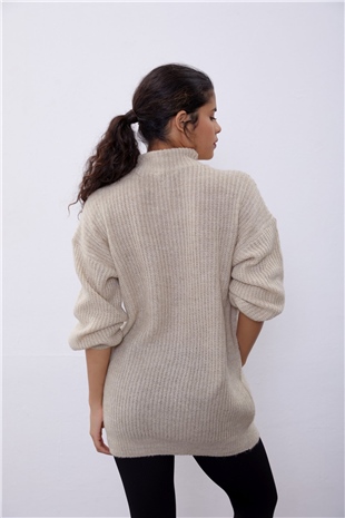 Beige Long Tube Sweater SWK4334BJ