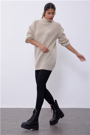 Beige Long Tube Sweater SWK4334BJ