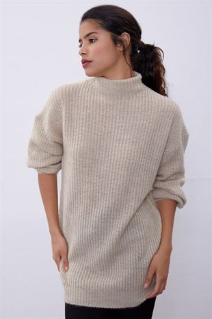 Beige Long Tube Sweater SWK4334BJ