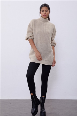 Beige Long Tube Sweater SWK4334BJ