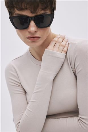 Beige Viscose Crop Top