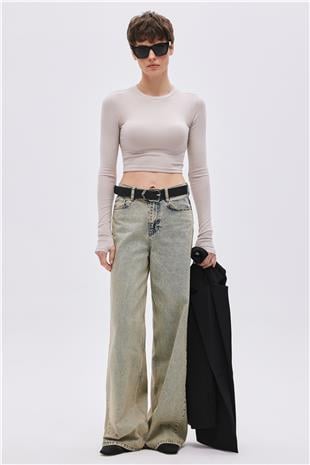 Beige Viscose Crop Top