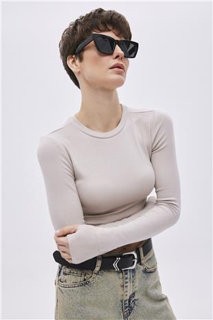 Beige Viscose Crop Top