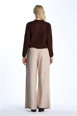 Bej Wide Leg Yüksek Bel Pantolon