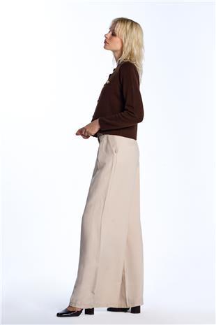 Bej Wide Leg Yüksek Bel Pantolon
