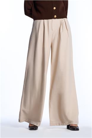 Bej Wide Leg Yüksek Bel Pantolon