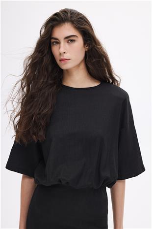 Beli Büzgülü Vatkalı Mini Elbise 