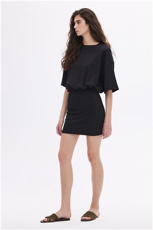 Beli Büzgülü Vatkalı Mini Elbise 