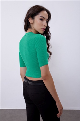 Benetton Green Half Sleeve Crew Neck Knit Sweater SWK4490BY