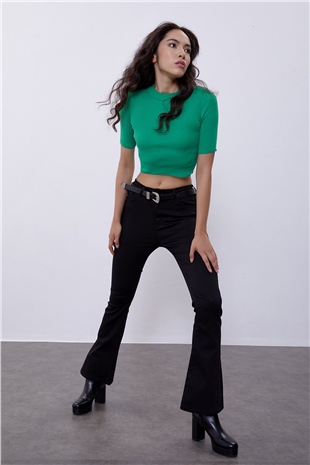 Benetton Green Half Sleeve Crew Neck Knit Sweater SWK4490BY