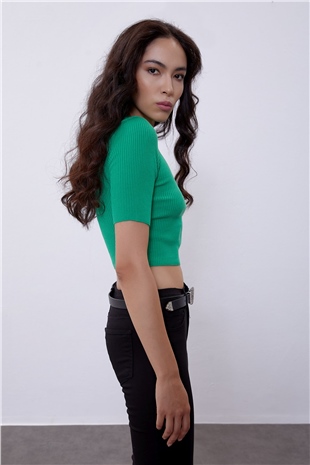 Benetton Green Half Sleeve Crew Neck Knit Sweater SWK4490BY