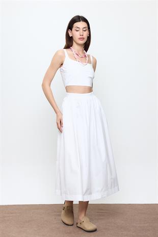 Beyaz %100 Cotton Askılı Crop