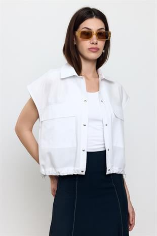 BEYAZ %100 COTTON CEPLİ BLUZ