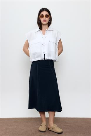 BEYAZ %100 COTTON CEPLİ BLUZ